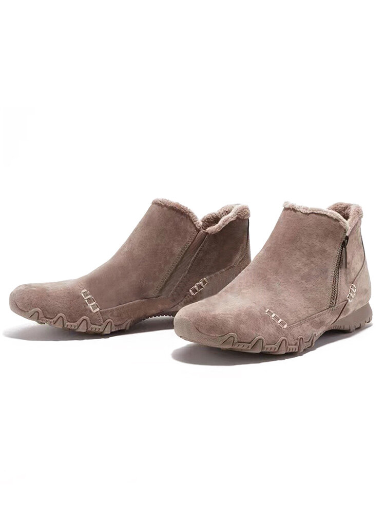Casual Suede Side Zipper Comfortable Flat Warm Ankle Boots