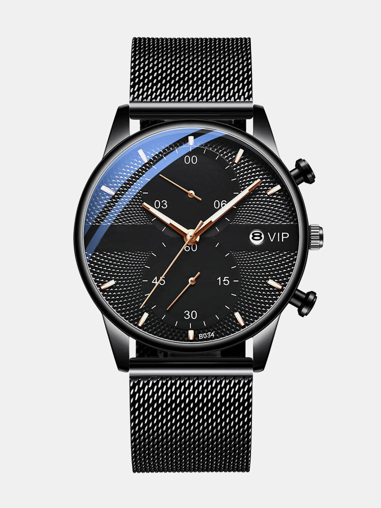 

4 Colors Stainless Steel Men Business Watch Decorated Luminous Pointer Calendar Quartz Watch, Black;blue;gold;white