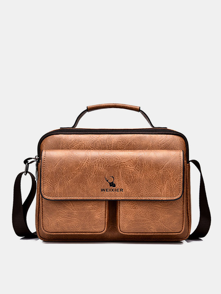 Menico Men's Faux Leather Business Casual Multi Compartment Large Capacity Crossbody Bag Handbag