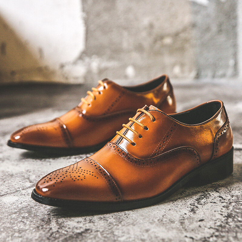 

Men Brogue Microfiber Leather Non Slip Business Casual Dress Shoes, Black;brown