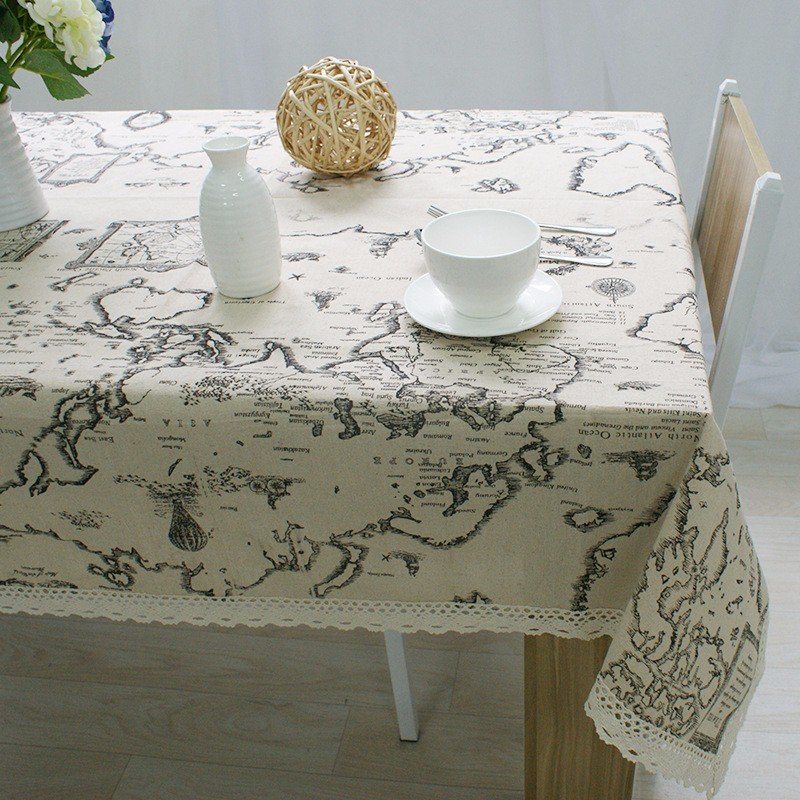 

World Map Elegant Lace Table Cloth Linen Tablecloth Table Cover Decorative