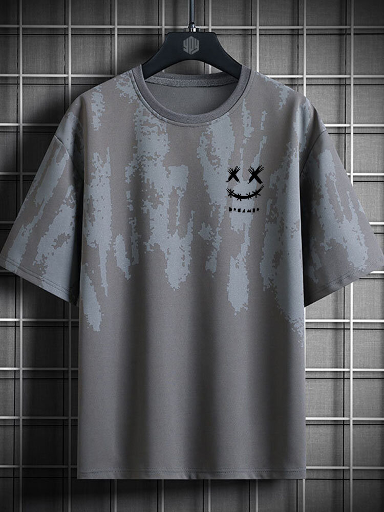 Mens Crew Neck Smile Face Print T-Shirt