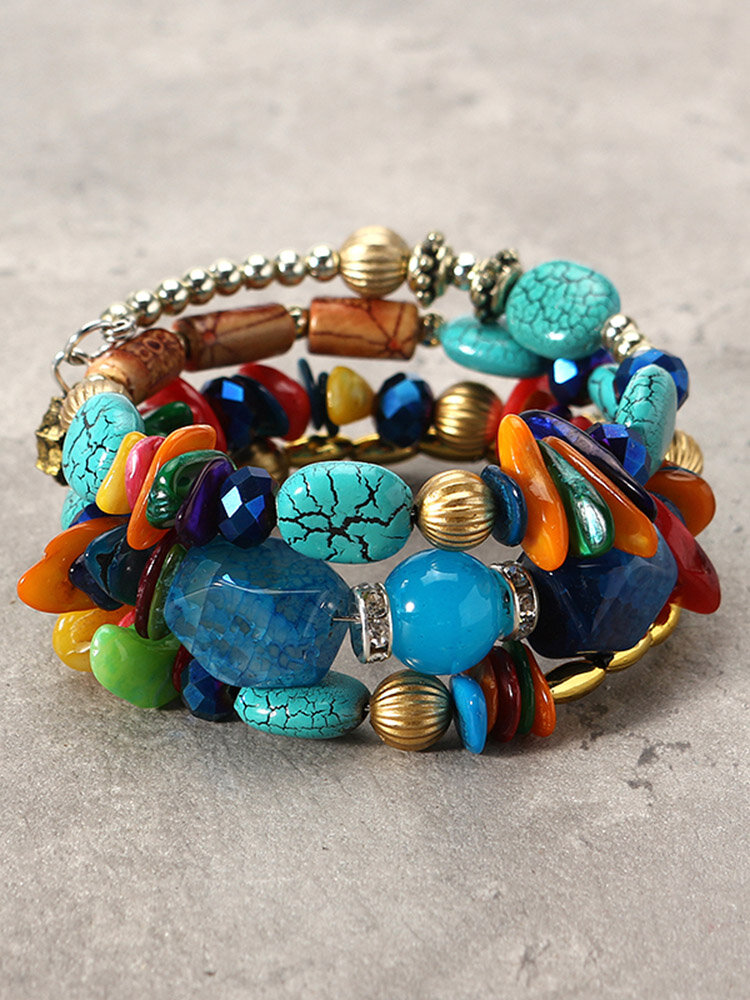 Bohemian Colorful Stone Long Bracelet Multilayer Rhinestone Bead Bracelet Gift for Her Him