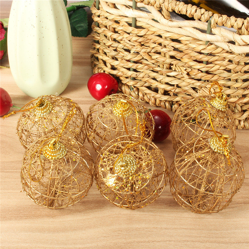 6Pcs Hollow Out Xmas Tree Decor Glitter Baubles Accessories Christmas Decor Ball