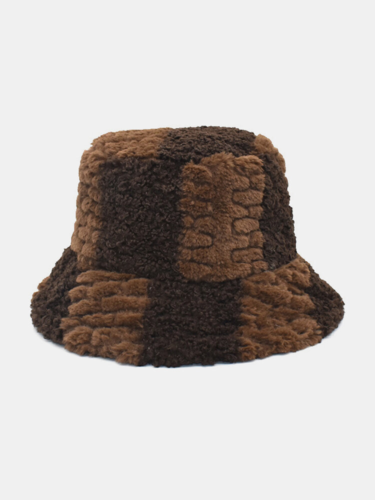 Women & Men Lamb Fur Contrast Color Casual Warm Couple Hat Bucket Hat