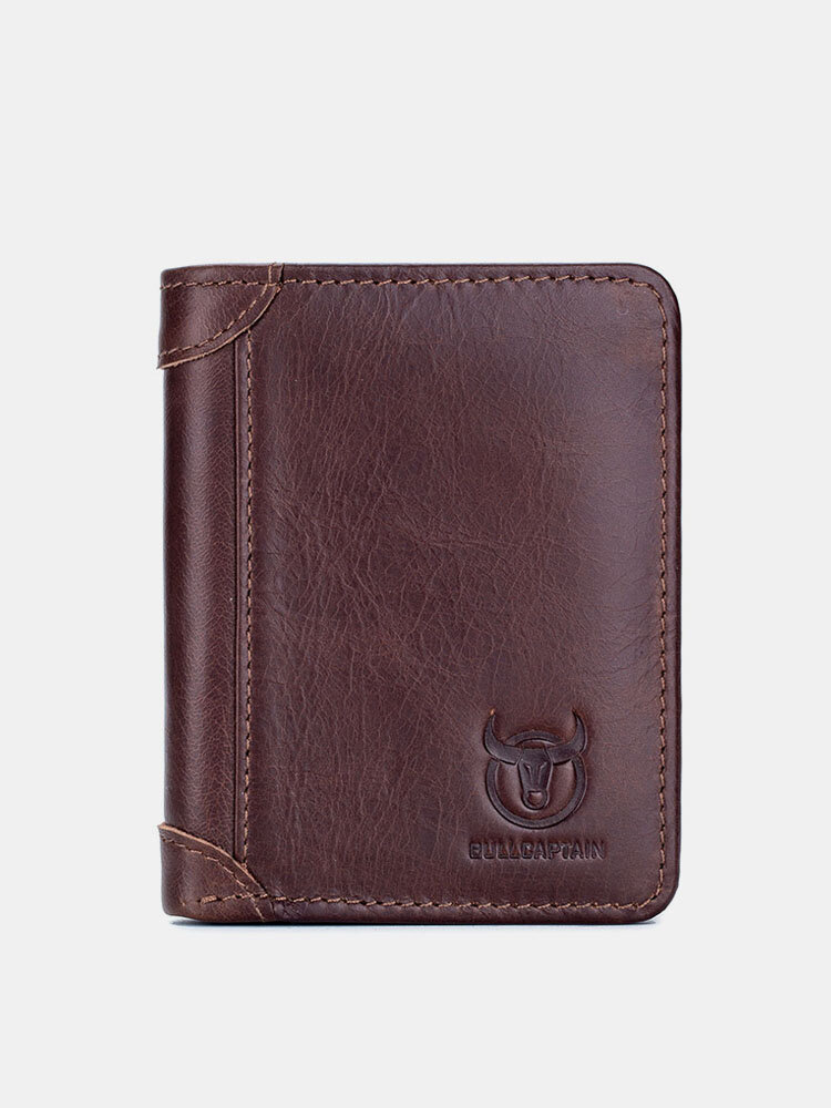 Men Genuine Leather Solid 9 Card Slots Wallet Purse