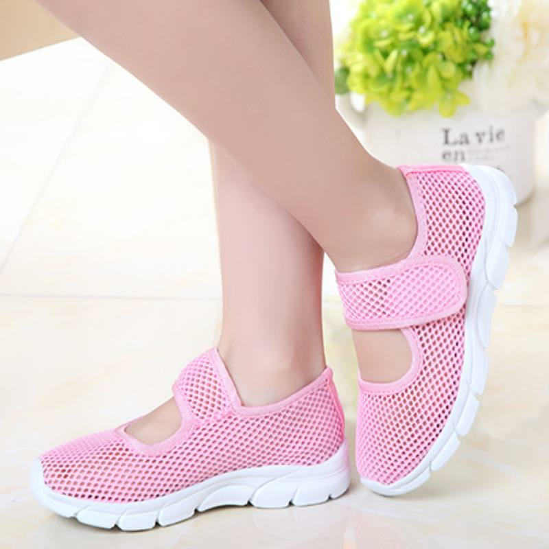 Girls Mesh Breathable Pure Color Hook Loop Casual Shoes