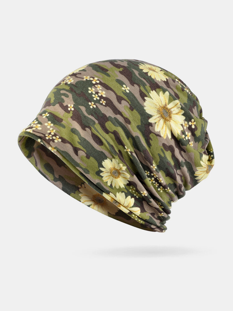 Women Dual-use Camouflage Flower Pattern Warm Outdoor Mixed Color Casual Personality Brimless Beanie Scarf