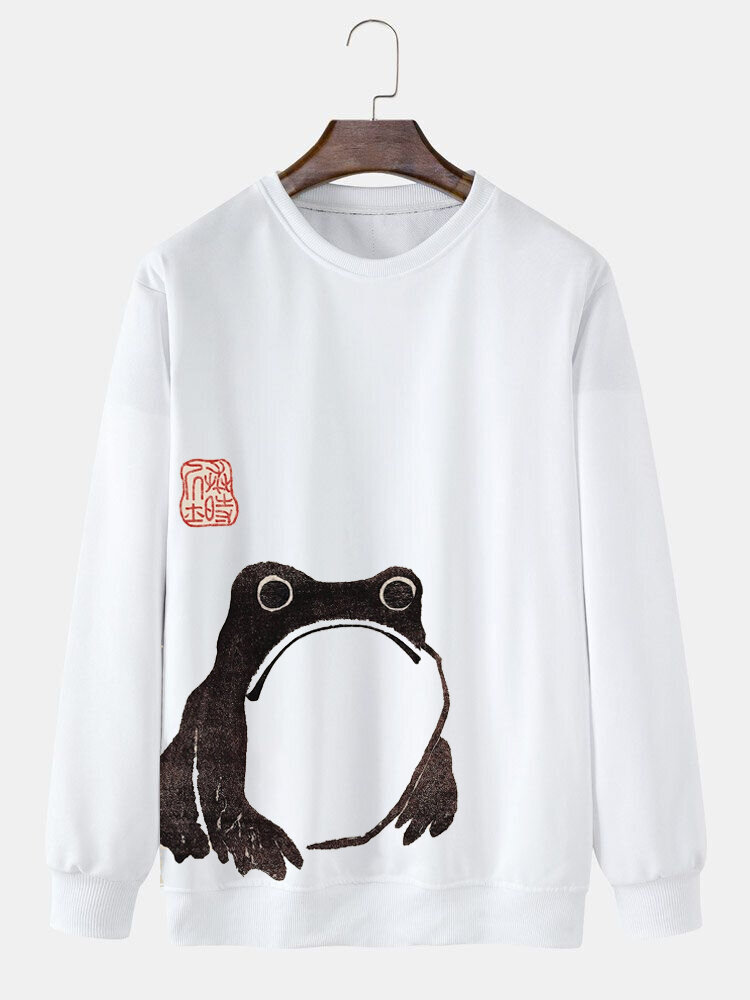 ChArmkpR Mens Frog Graphic Crew Neck Long Sleeve Pullover Sweatshirts Winter