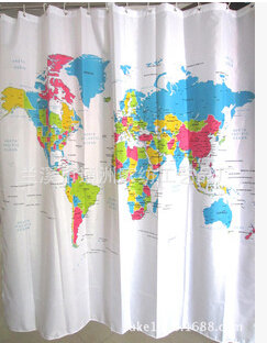 

180CM x 180CM Creative World Map Pattern Shower Curtain With 12 Hooks Novel Bathroom Decor