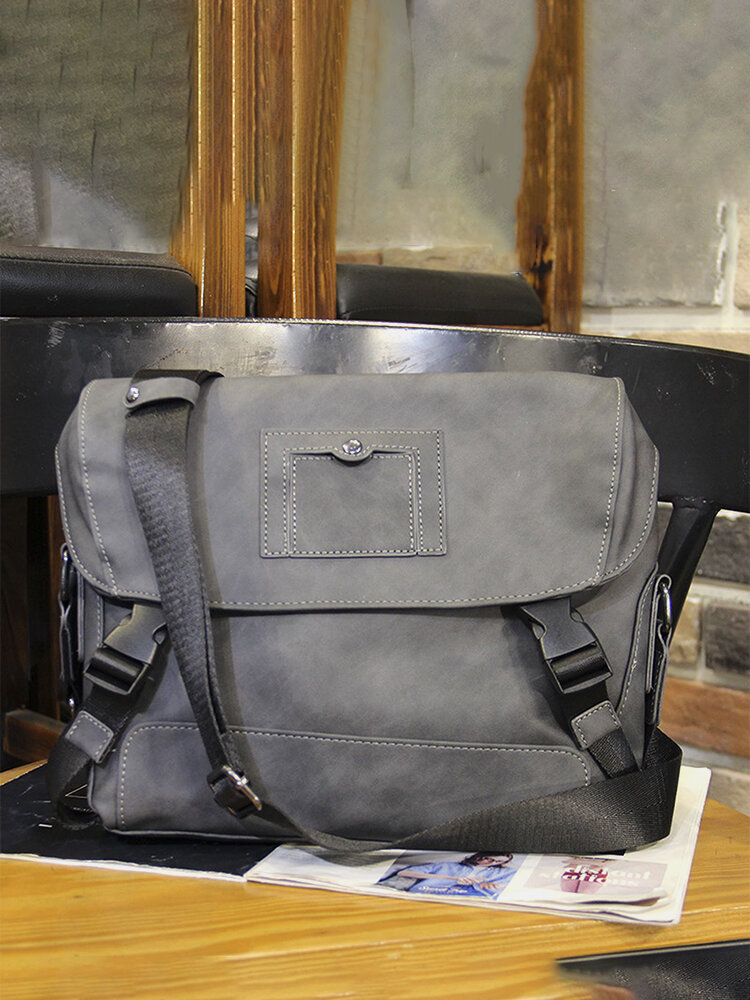 Menico Men Artificial Leather Vintage Large Capacity Waterproof Crossbody Bag Retro Laptop Brief Bag