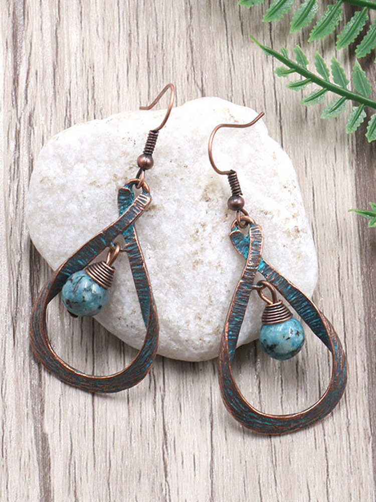 Vintage Distressed Cross Drop-shaped Inlaid Agate Turquoise Zinc Alloy Earrings