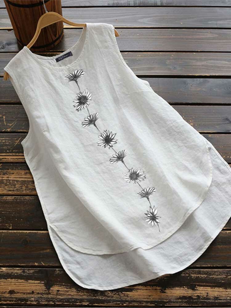 Camiseta sin mangas con estampado floral para mujer Cuello