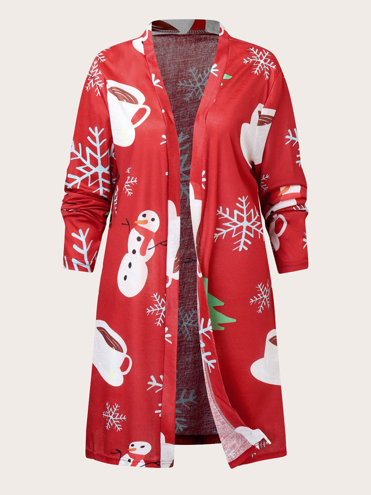 Plus Size Christmas Cartoon Pattern Long Sleeve Casual Cardigan