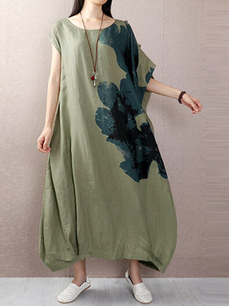 Casual Print Loose Short Sleeve Plus Size Dress