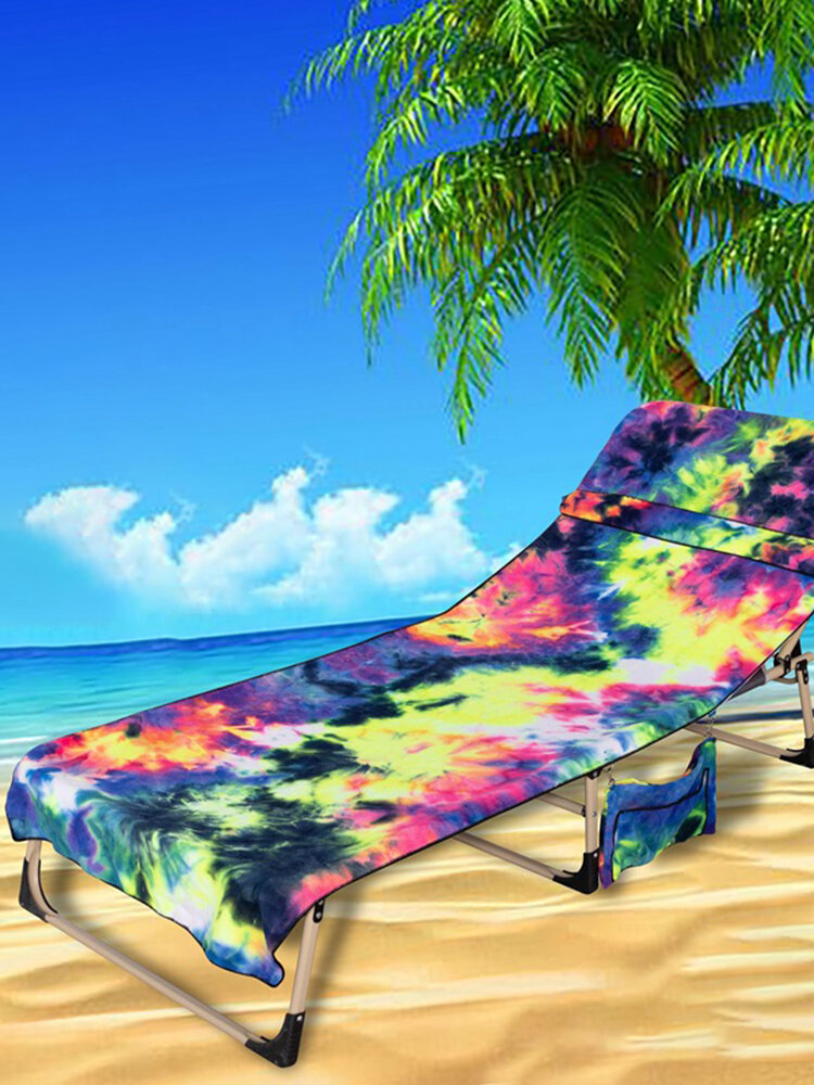 Tie-Dye Pool Chair Cover with Side Pockets Microfiber Chaise Lounge Chair Towel Cover for Sun Lounger Pool Sunbathing Garden Beach Hotel