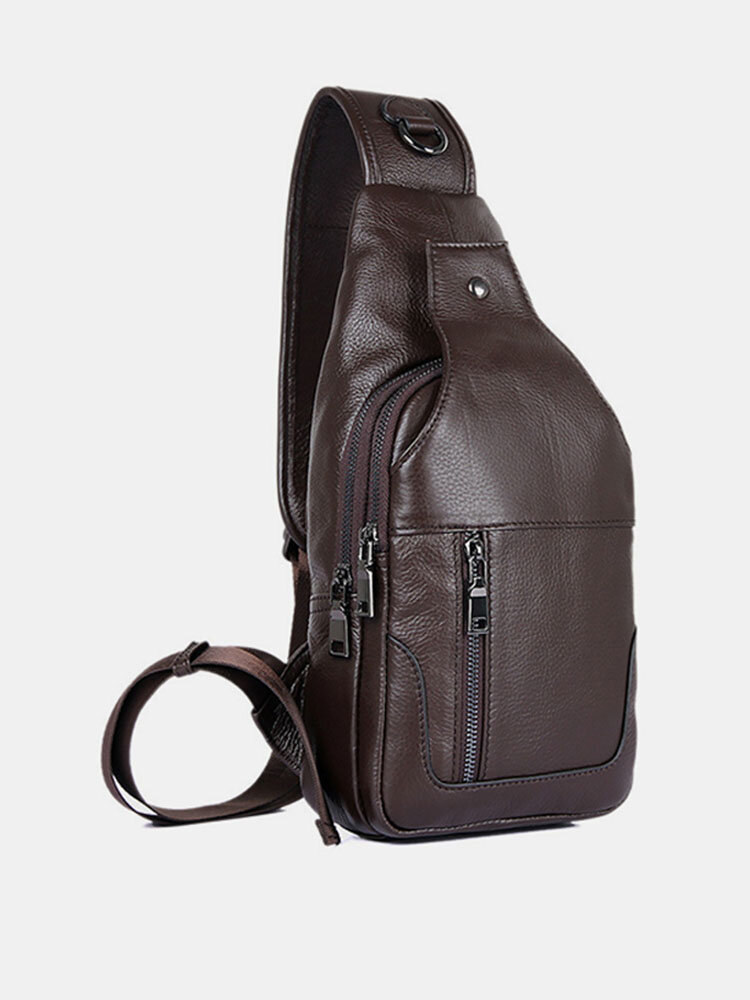 Genuine Leather Chest Bag Casual Vintage Sling Bag Crossbody Bag For Men