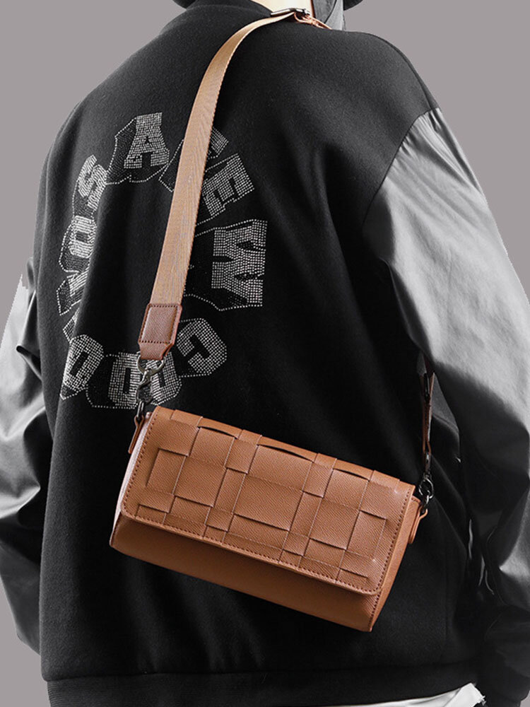 Men Vintage Lattice Pattern Faux Leather Crossbody Bag Shoulder Bag