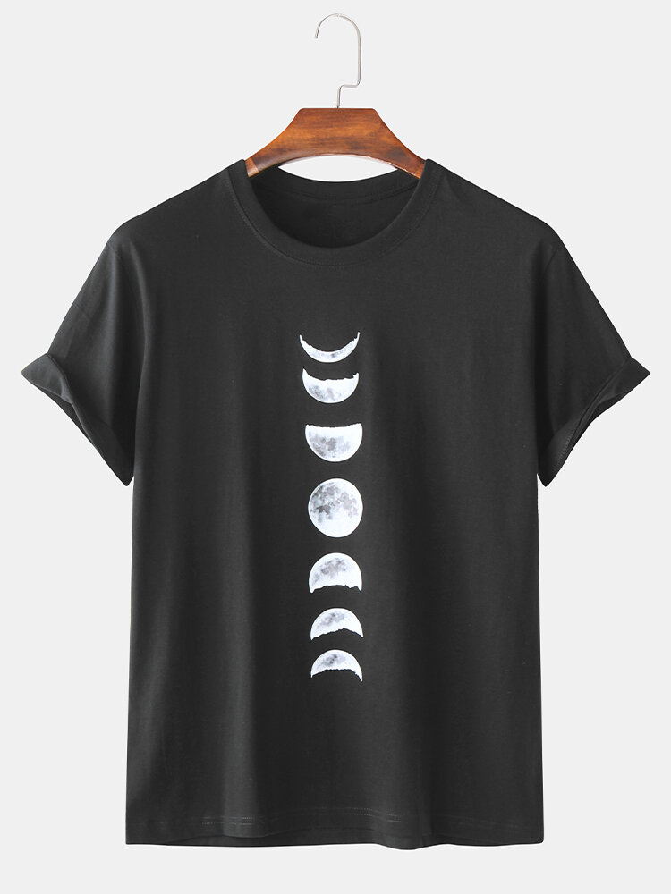Mens 100% Cotton Moon Eclipse Printed Short Sleeve Graphic T-Shirt