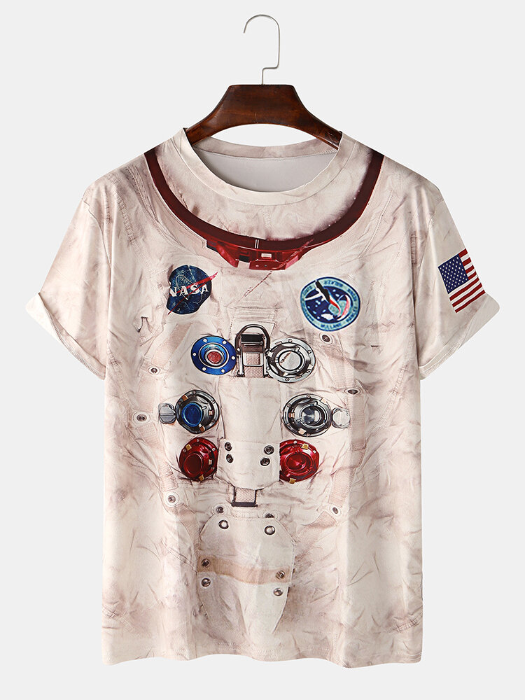 

Mens NASA Astronaut Element Print Loose Light O-Neck T-Shirts, #1;#2