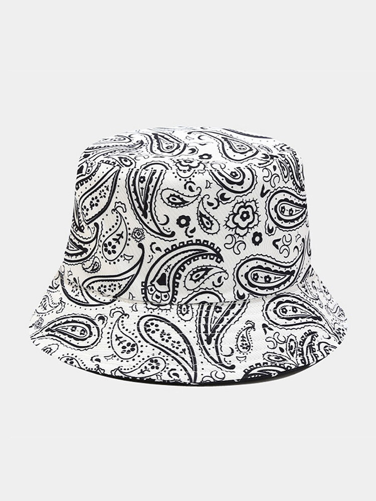Unisex Cotton Double-sided Paisley Print Trendy Outdoor Sunshade Foldable Bucket Hats