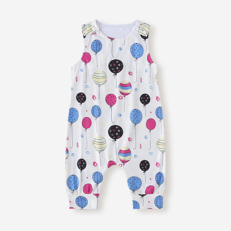 

Baby Balloon Print Sleeveless Casual Rompers For 6-24M, White