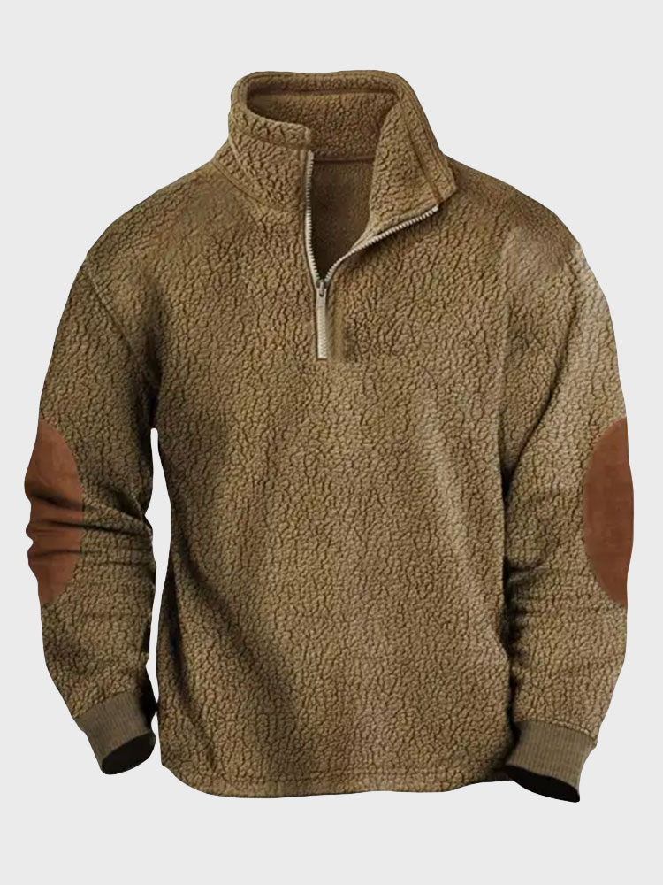 Mens Texture Contrast Patchwork Half Zip Pullover Sweatshirts Winter