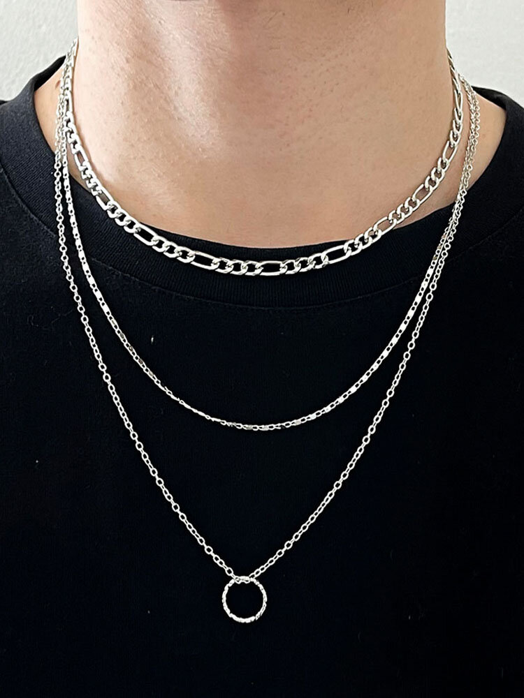 2 Pcs Alloy Fashion Hip Hop Circle Ring Shape Pendant Multilayer Necklace