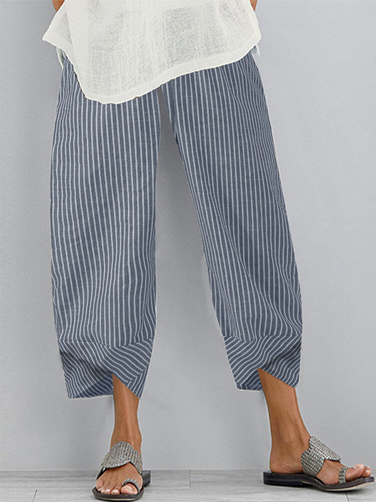 Striped Patchwork Plus Size Casual Pants for Women