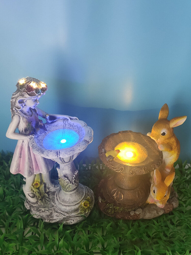 

1 PC Resin Cute Solar Energy Rabbit Flower Fairy Elf Statues Landscaping Home Yard Garden Decor Ornament