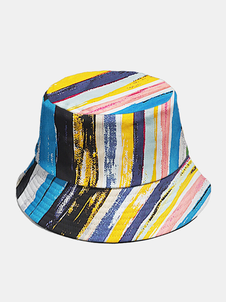 Unisex Cotton Colorful Stripes Pattern Fashion Sunshade Bucket Hat