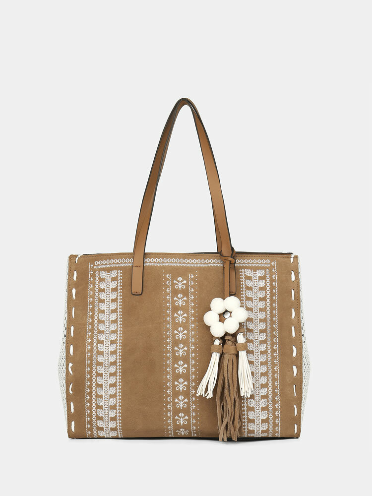 Women Artificial Leather Elegant Large Capacity Tote Bag Bohemian Stylish Handbag