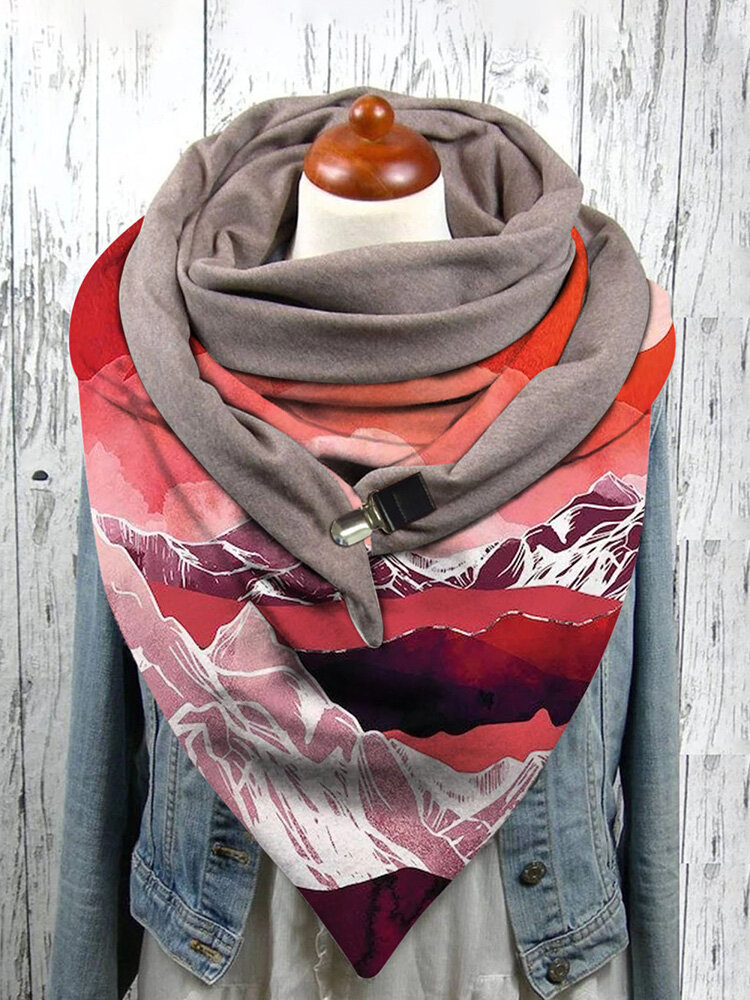 Women Polyester Cotton Landscape Prints Print Triangle Casual Warmth Shawl Scarf