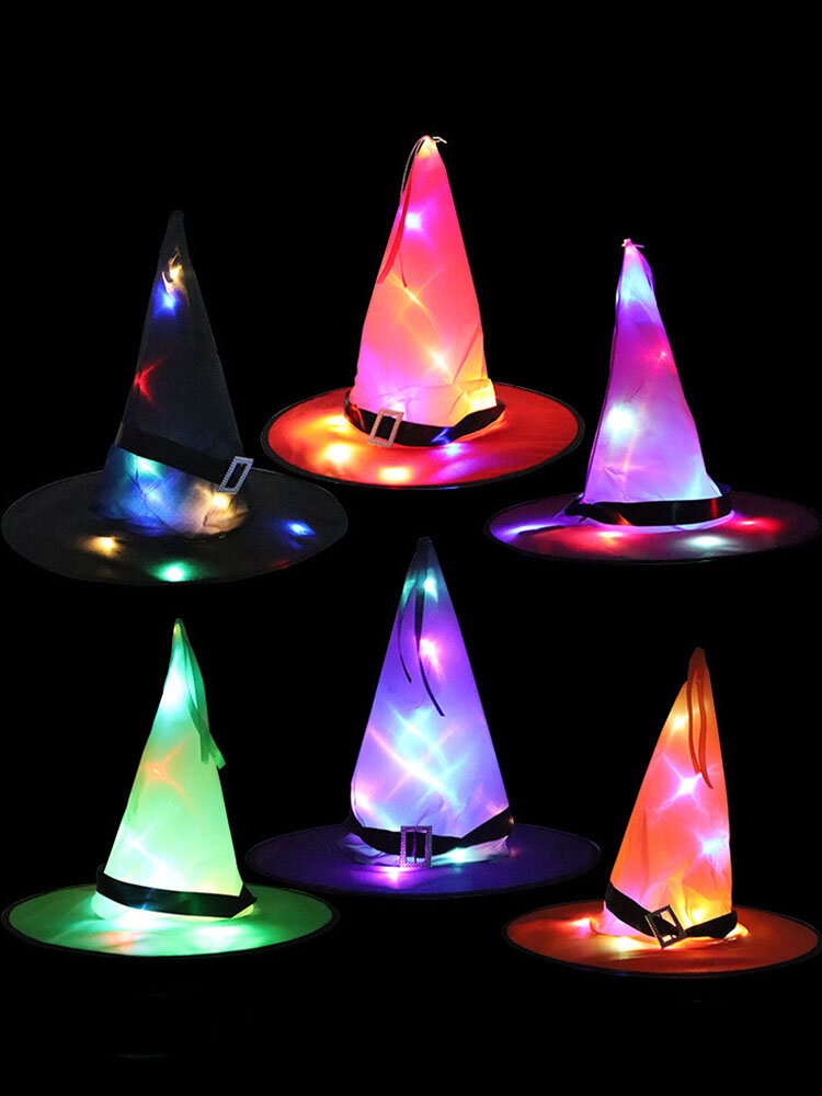 Bruja de Halloween Sombrero con LED luces, accesorios de decoración de fiesta para decoración del hogar, disfraz de fiesta para niños y adultos, adorno colgante de árbol