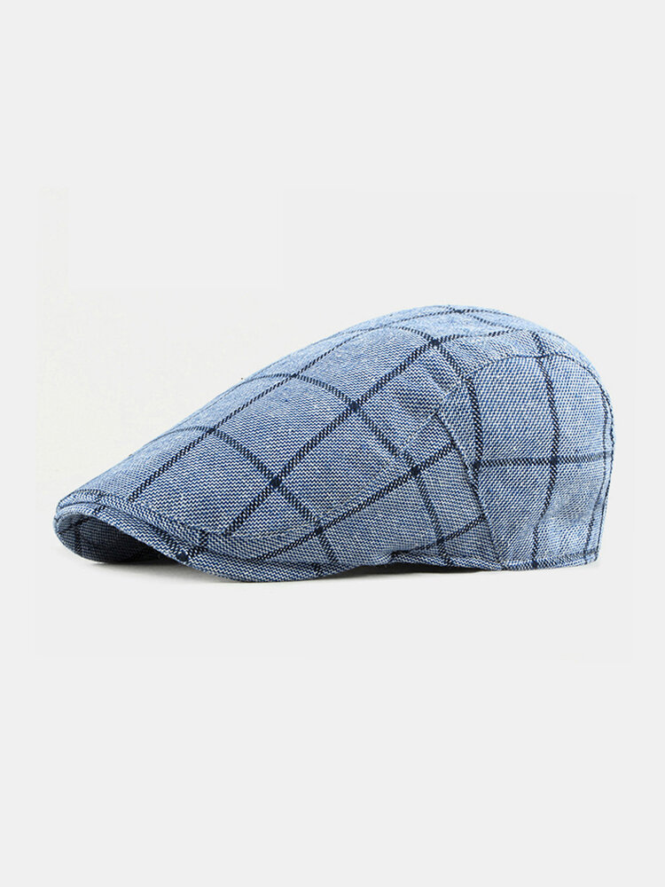 Men & Women Cotton British Style Plaids Pattern Casual Young Forward Hat Flat Hat