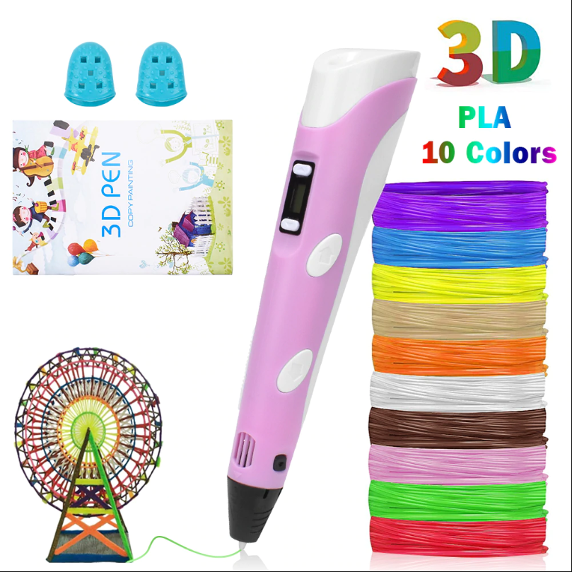 

3D Pen LED Screen DIY Creative 3D Printing Pen with USB 100m ABS Filament Creative Toy Gift For Kids Design Drawing, Blue;purple;pink;camo