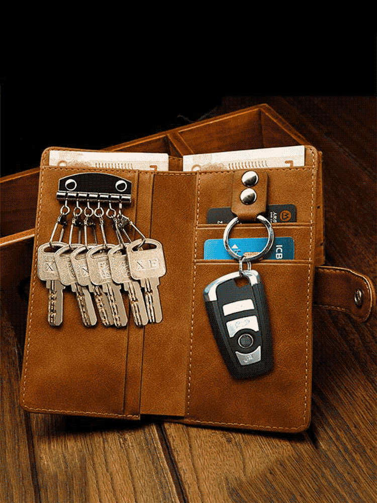 Men Multifunction Wallet Card Holder Changes Purse Car Key Holder PU Leather Wallet 