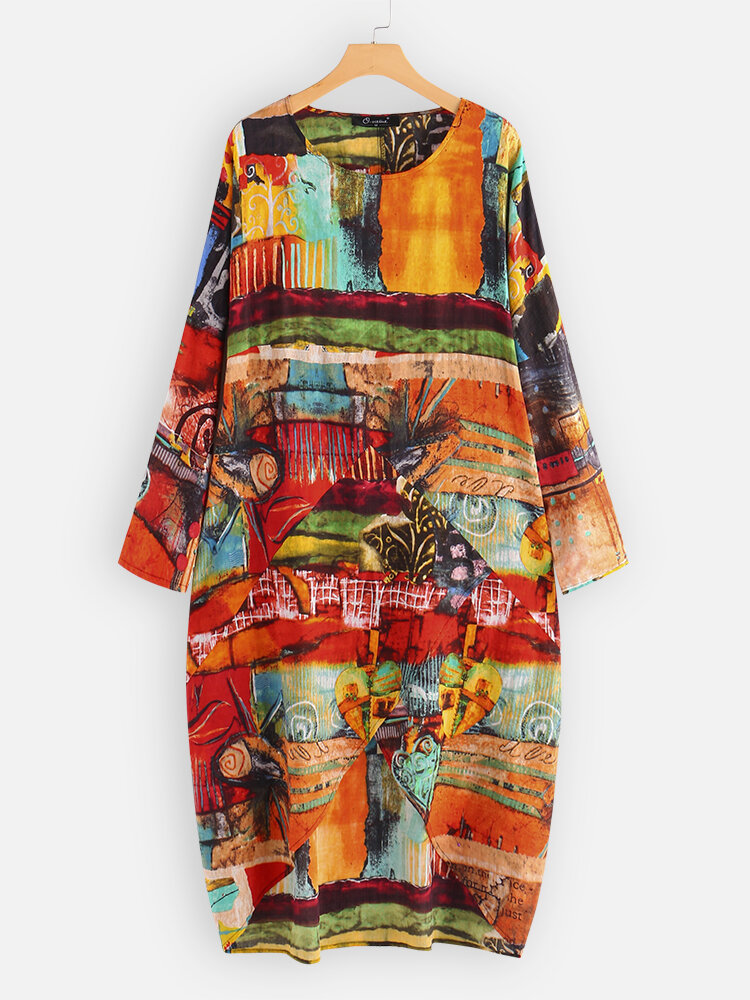 African Print Asymmetrical Hem Plus Size Dress