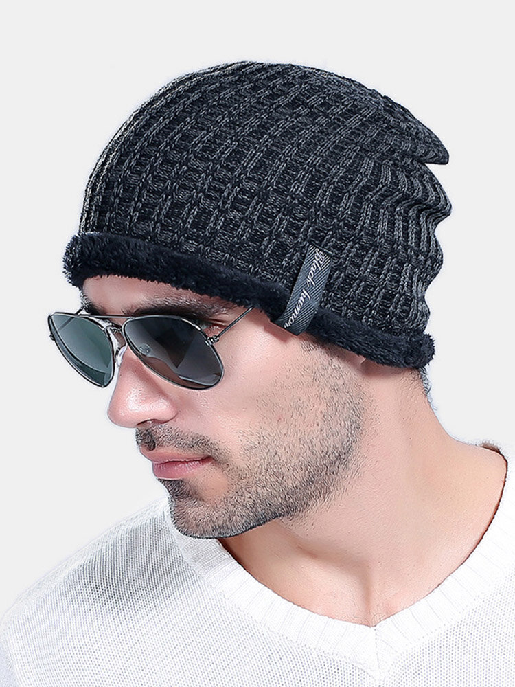 Men Winter Thick Bonnet Knitted Caps Hat Outdoor Warm With Plush Skullies Beanies Hat