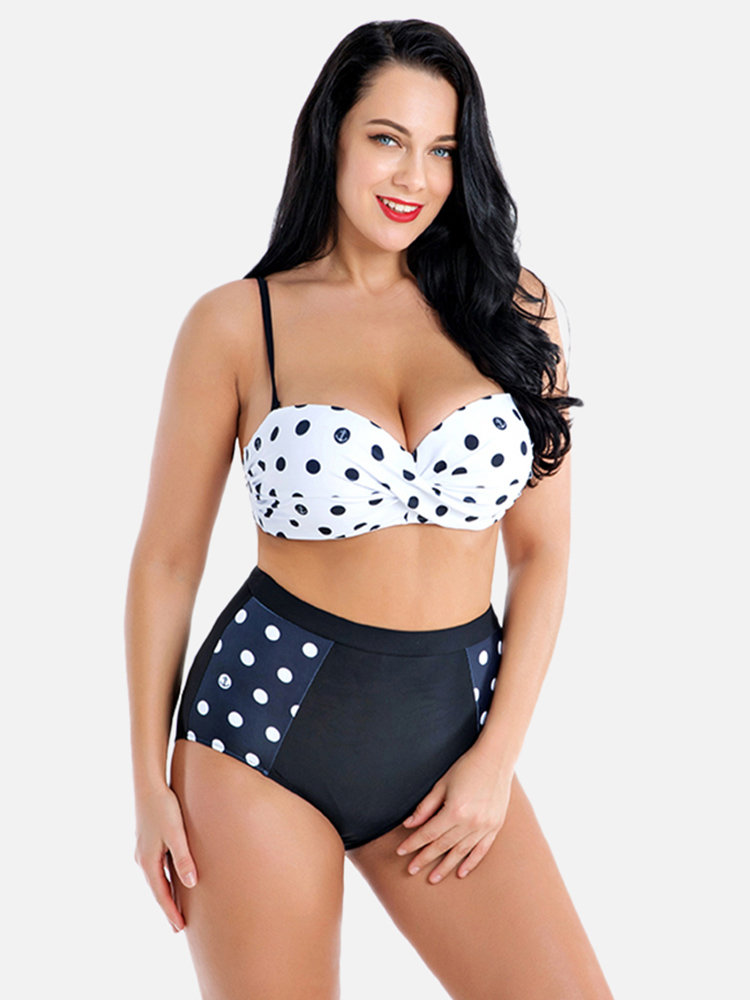 

Plus Size Push Up Polka Dot Bikinis High Waist Backless Sexy Swimsuits For Women By Newchic, Rose;black;blue