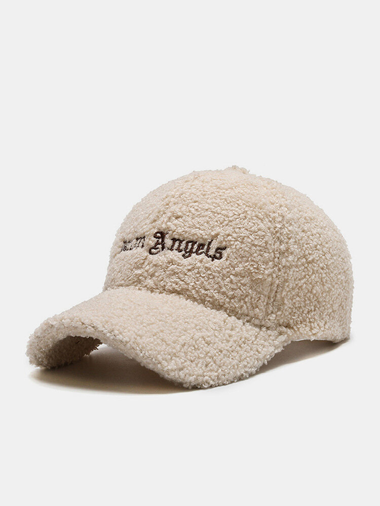 Unisex Lamb Plush Solid Color Letter Pattern Embroidery All-match Simple Warmth Baseball Cap