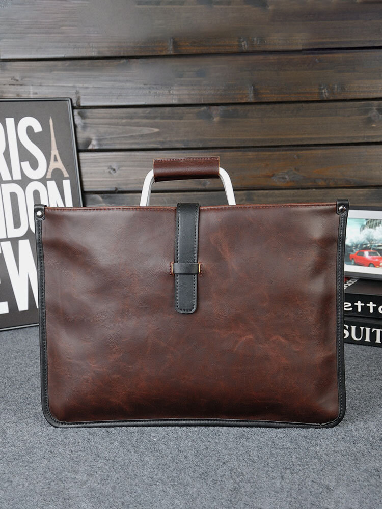 Men Vintage Faux Leather Solid Color Multifunction Brief Briefcase Shoulder Bag