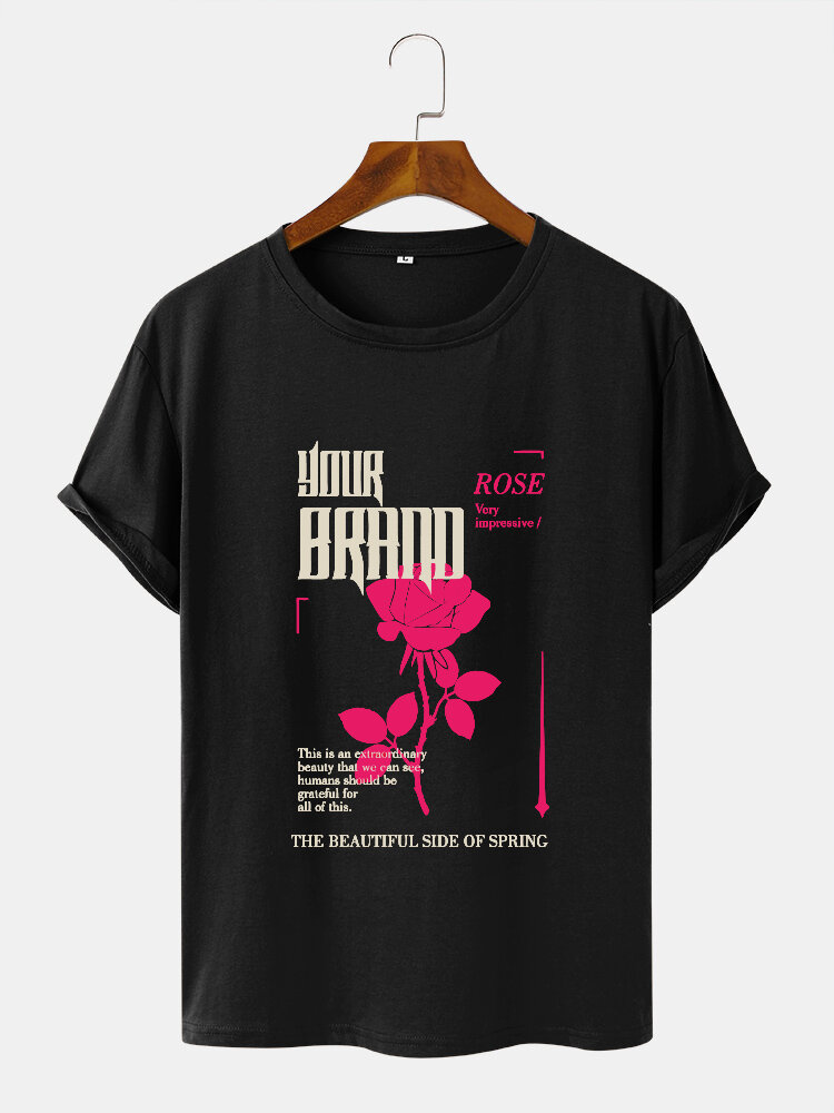 Mens Rose Letter Graphic Hem Cuff T-Shirts