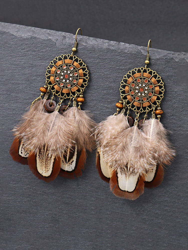 Handmade Dream Catcher Bohemia Feather Beads Long Design Women Earrings Jewelry