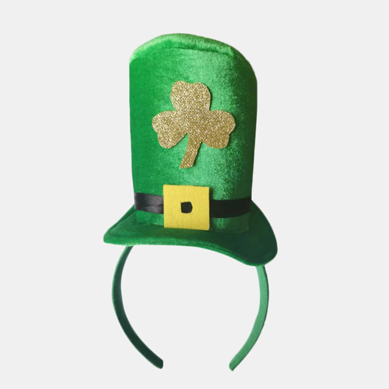 

St. Patrick's Day Orange Twist Braid Hat Headband Green Velvet High Hat Shamrock Hair Accessories