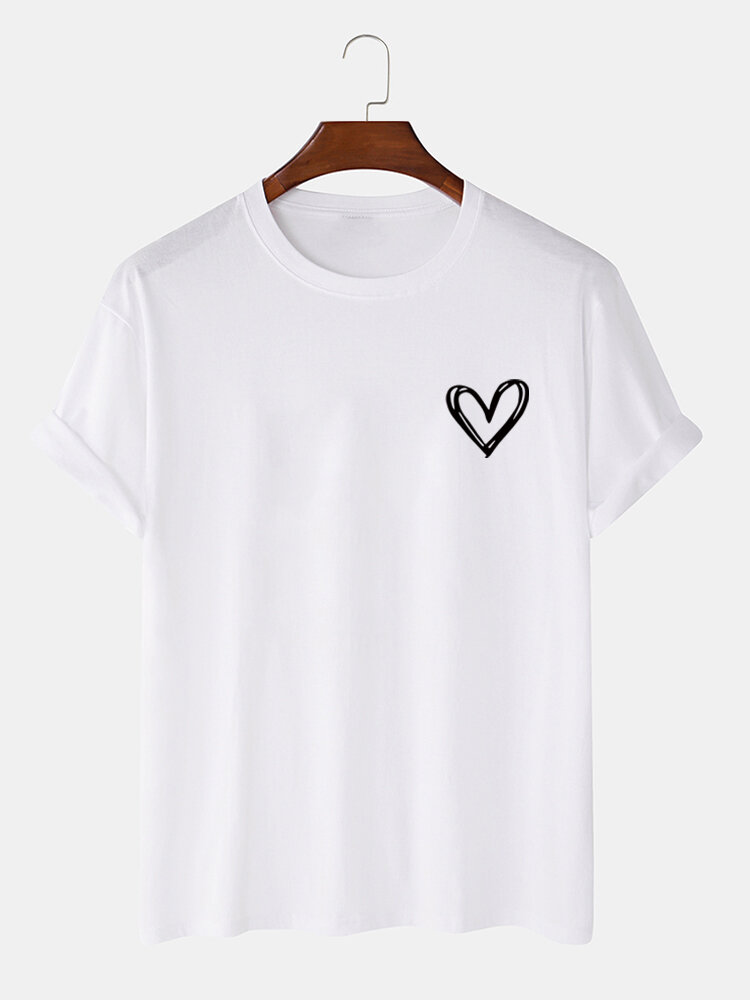 Mens Heart Graphic Crew Neck Plain 100% Cotton Short Sleeve T-Shirts
