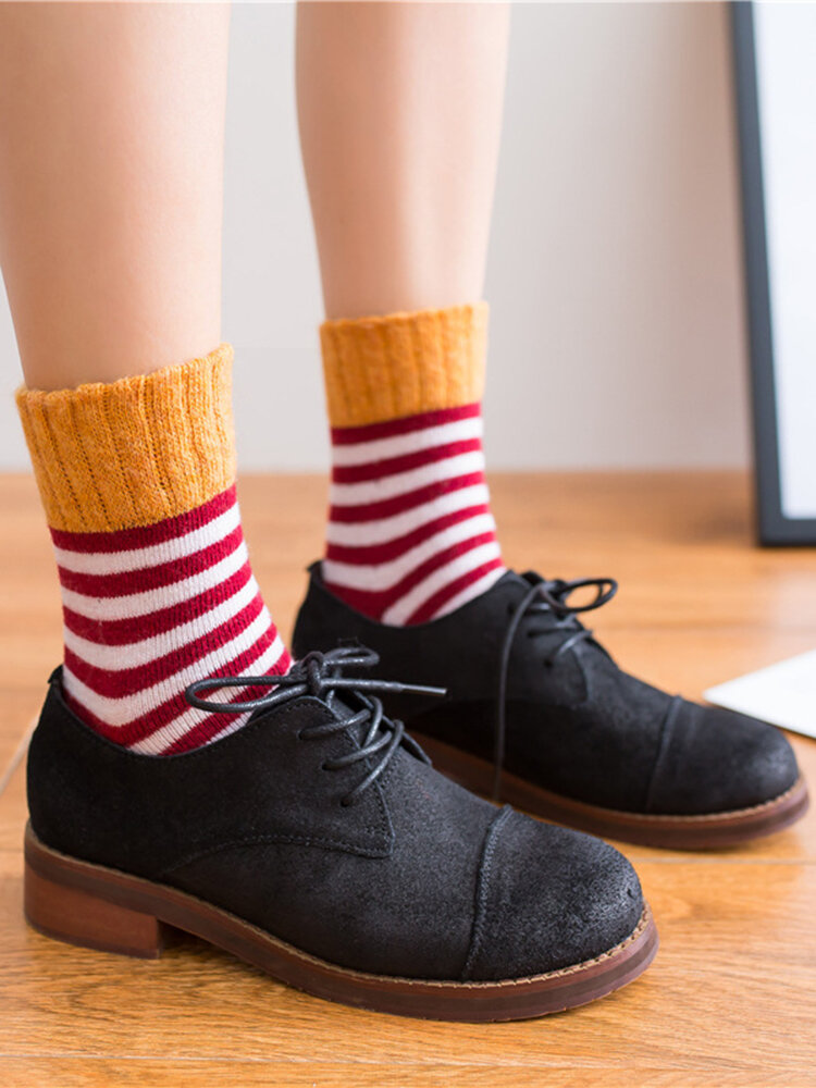 Winter Women Socks High Cuff Mouth Striped Wool Socks Casual Warm Thick Pile Heap Socks от Newchic WW