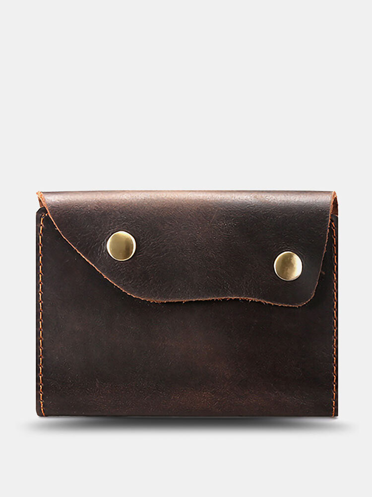 Men Vintage Multi-Slots Portable Short Genuine Leather Wallet Purse