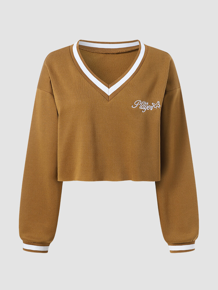 Plus Size V-neck Letter Sweater