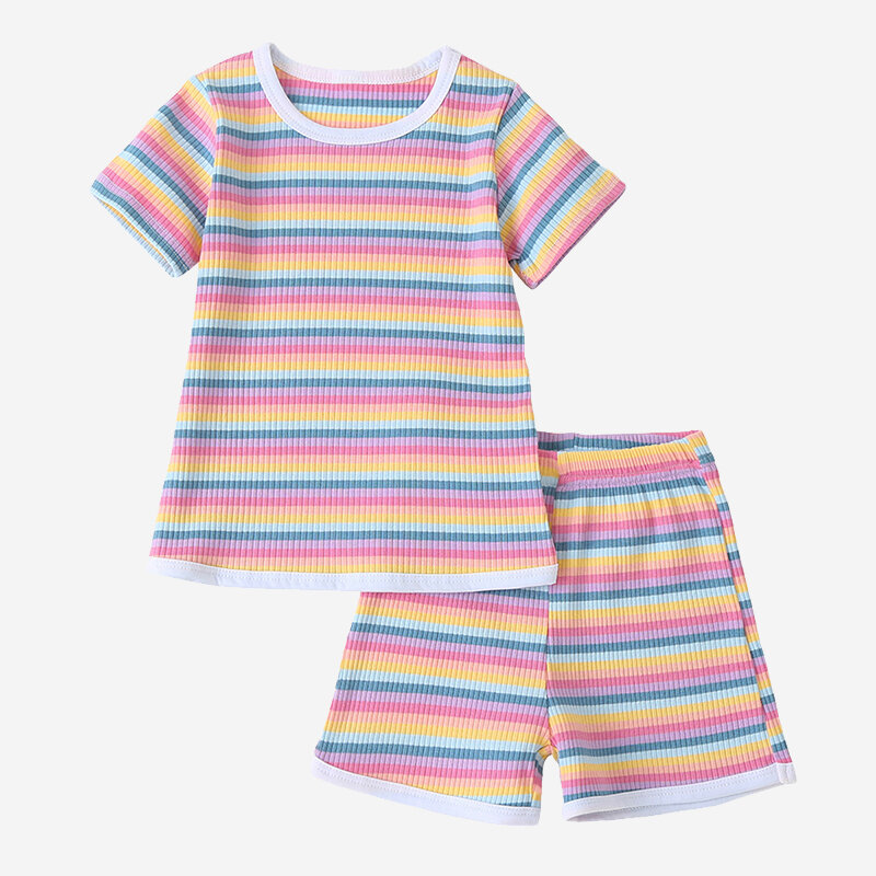 

Kid's Colorful Striped Print Set For 2-8Y, As picture